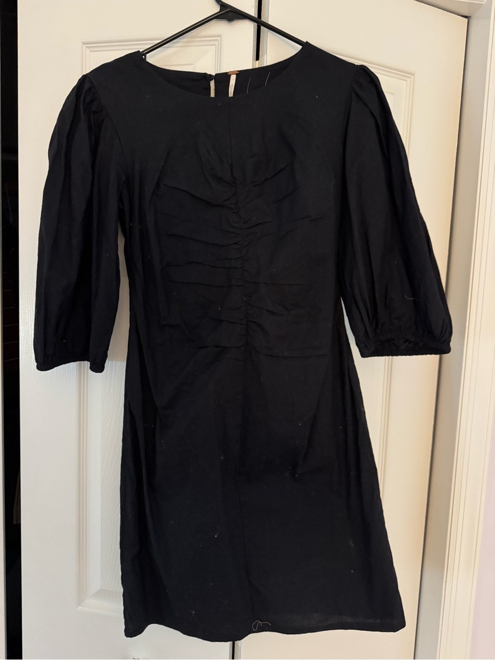 Free People Black Puff-Sleeve Mini Dress
